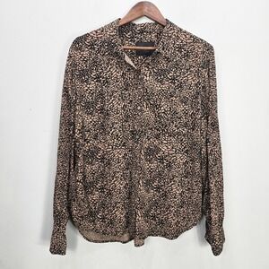 Rails Josephine Button Up Top Blouse L Brown Black‎ Flowy Ecovero Office Career
